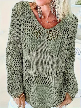 Knitted Hollow out Women's Blouse Pullover Top Green - Shop at LoveMi