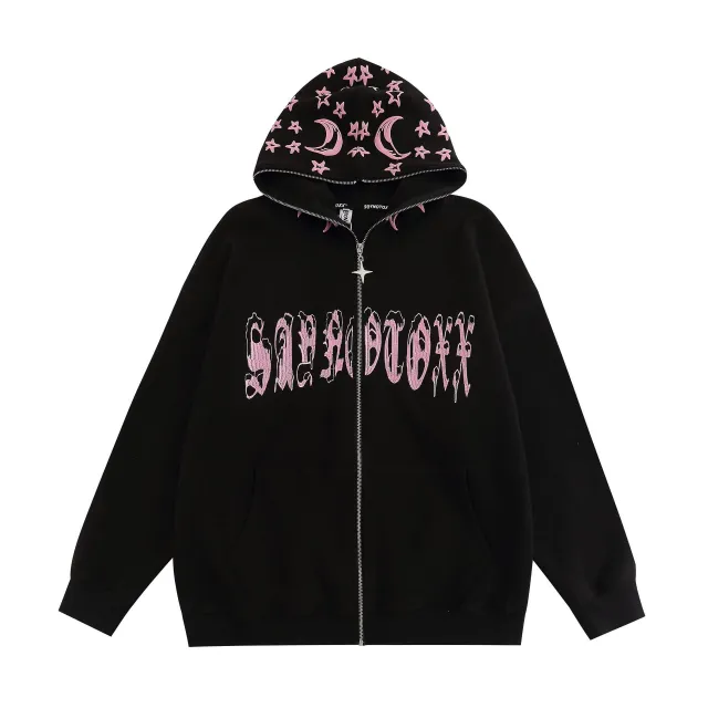 Retro High Street Embroidered Letter Sweater Zipper Coat For Women Black - Shop at LoveMi