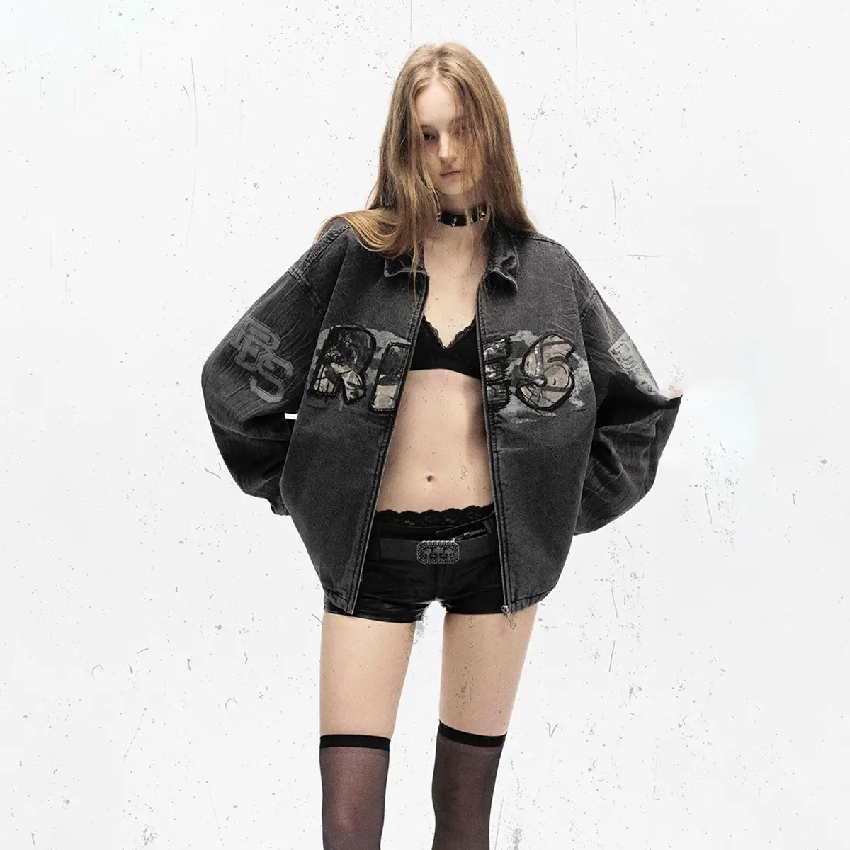 Embroidered Denim Motorcycle Jacket