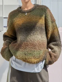 Lazy Sweater Female Gradient Colour Round Neck Loose Outer Wear Soft Glutinous - Chocolate - View 1