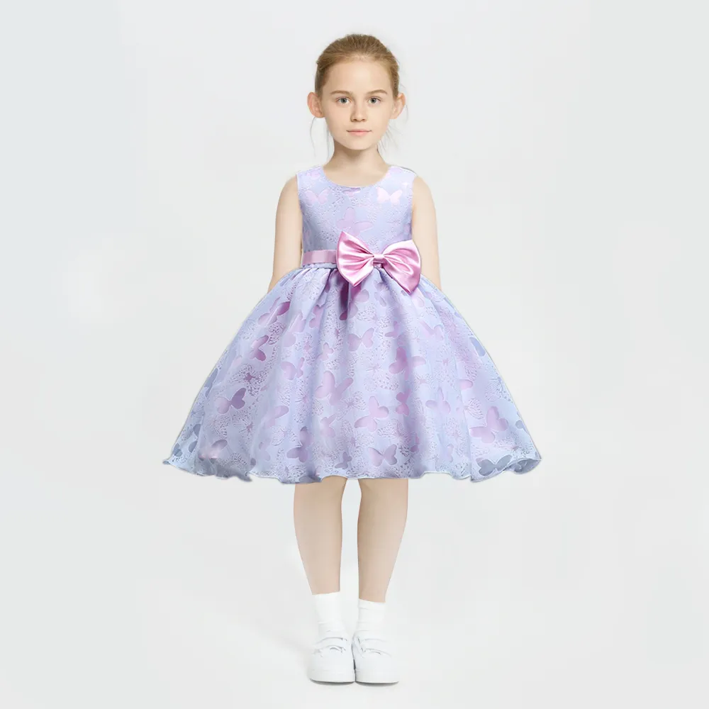 Bow Pleated Mesh Puffy Girls Dress