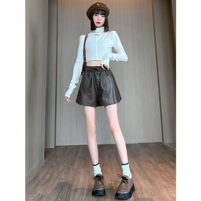 Elastic High waisted Slimming Wide leg Pants Brown - Shop at LoveMi