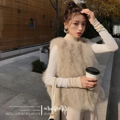 Women's Fashion Short Fluffy Vest Coat Apricot - Shop at LoveMi