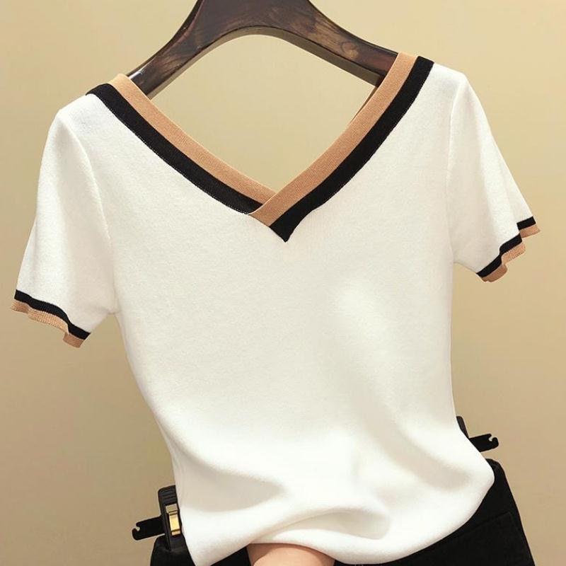 Women's Thin Sweater V-neck Ice Silk Top
