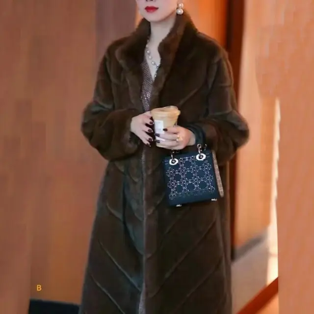 Fur Coat Women's Winter Large V High end Elegant Mid length Warm Show Rich Coffee - Shop at LoveMi