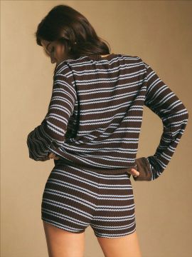 Arrival Striped Long-sleeve Shorts Two-piece Set