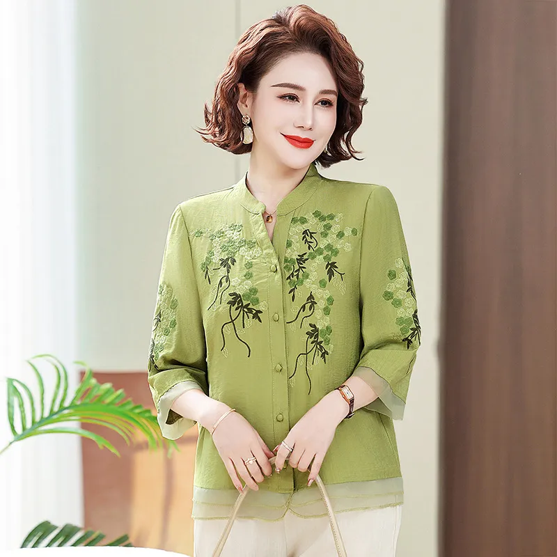 Summer Loose Embroidered Three-dimensional Blouse Shirt - Red