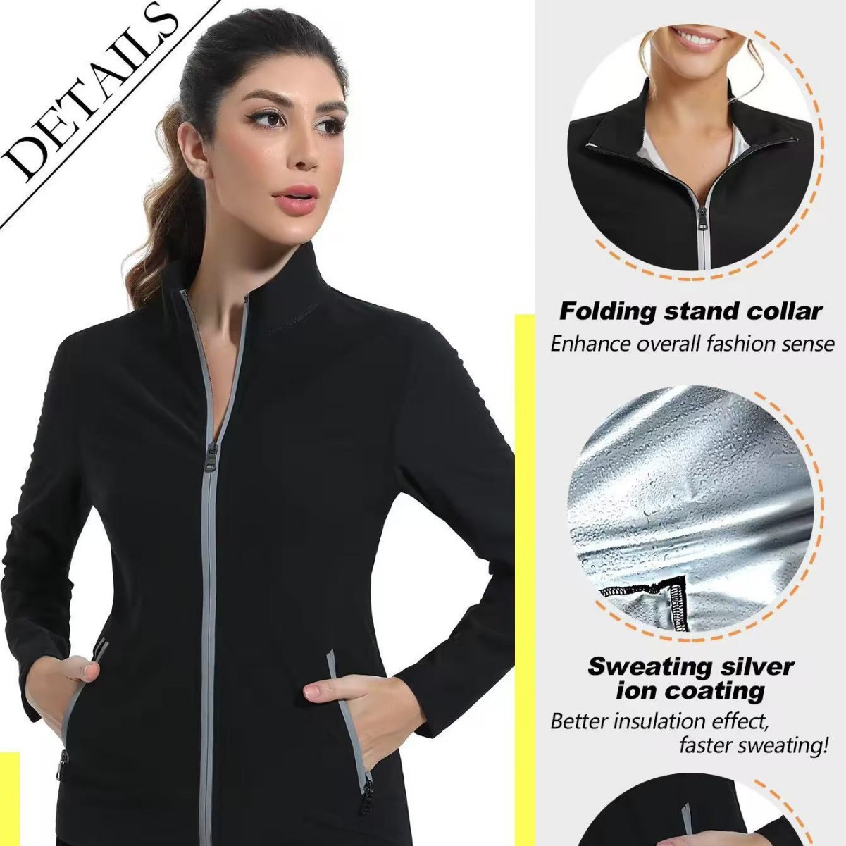 Womens Fitness Sweaty Workout Suit With Silver-Coated Stand Collar Cardigan product image