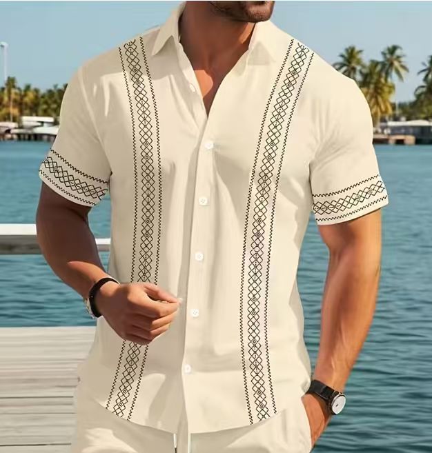 Striped Smart Casual Men’s Short Sleeve Shirt, 3 D Print