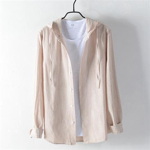 Mens Long Sleeve Shirt A Loose Fitting Striped Hoodie Style Shirt Or Jacket