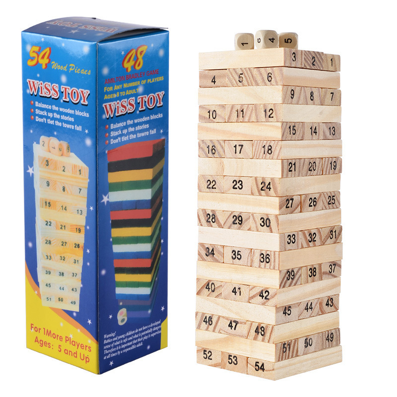 Puzzle éducatif numérique en bois à 54 bûchettes – style D, 48 pièces multicolores