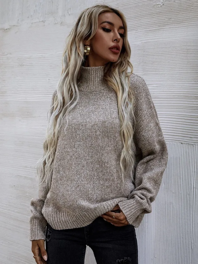 Loose Round Neck Pullover Cable knit Sweater Women's Clothing Light Khaki - Shop at LoveMi