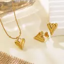 Stainless Steel Heart Bow Flower Necklace And Earrings Set view 29