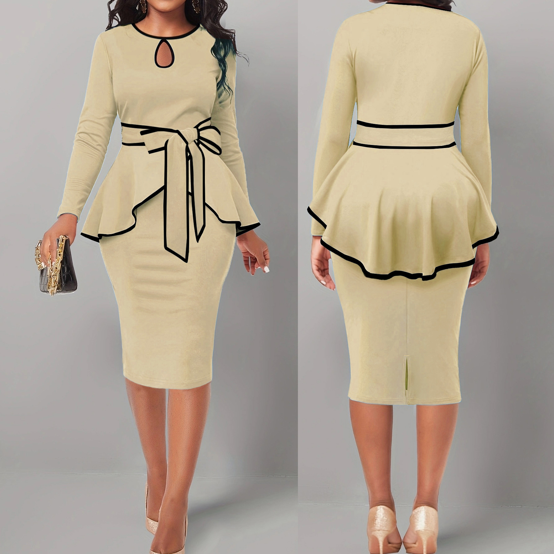 Irregular Suit Skirt Ruffle Top Back Slit Skirt Skin Color L - Shop at LoveMi