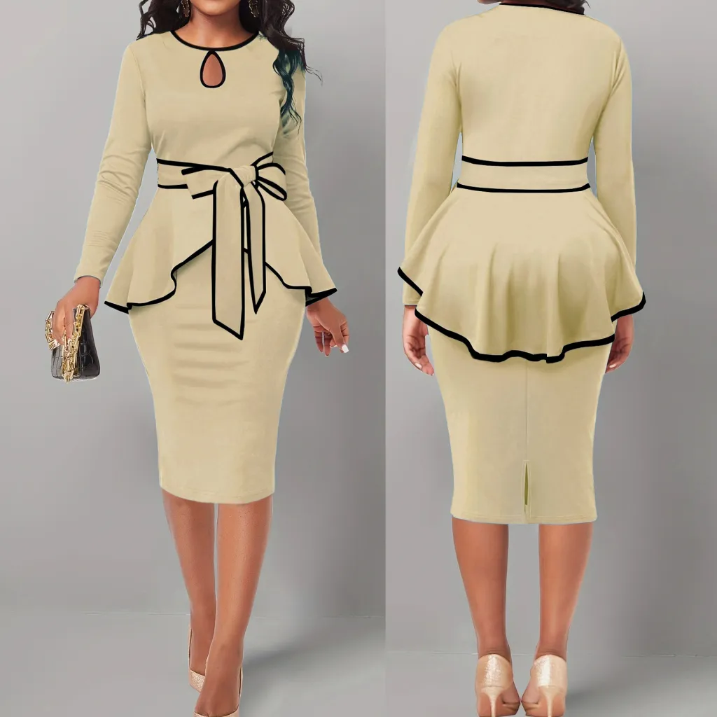 Irregular Suit Skirt Ruffle Top Back Slit Skirt - Skin Colour