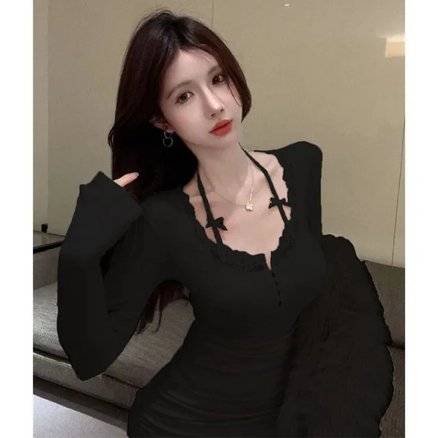 Lace Stitching Women's Elegant Slim fit Hip Skirt Black - Shop at LoveMi