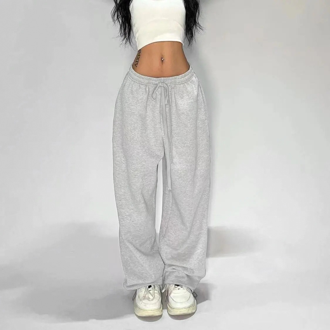 Solid-color Simple Versatile Loose-fitting Womens Sweatpants