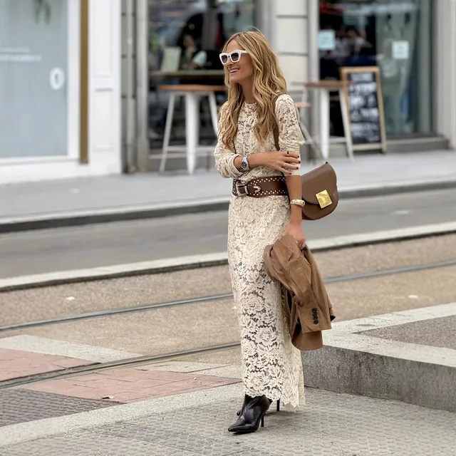 Lace Fashion All match Casual Elegant Holiday Party Dress Apricot - Shop at LoveMi