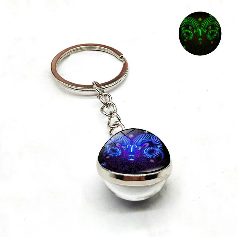 Zodiac Luminous Glass Ball Key Chain Silver White Luminous 5 - Shop at LoveMi