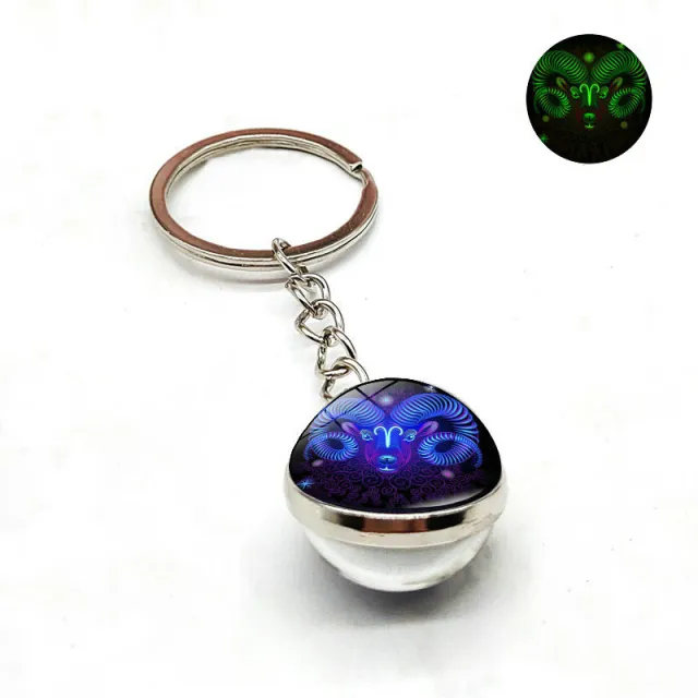 Zodiac Luminous Glass Ball Key Chain Silver White Luminous 5 - Shop at LoveMi