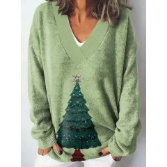 European And American Christmas Series V-neck Printed Sweater - Cln10165-4Xl - View 1