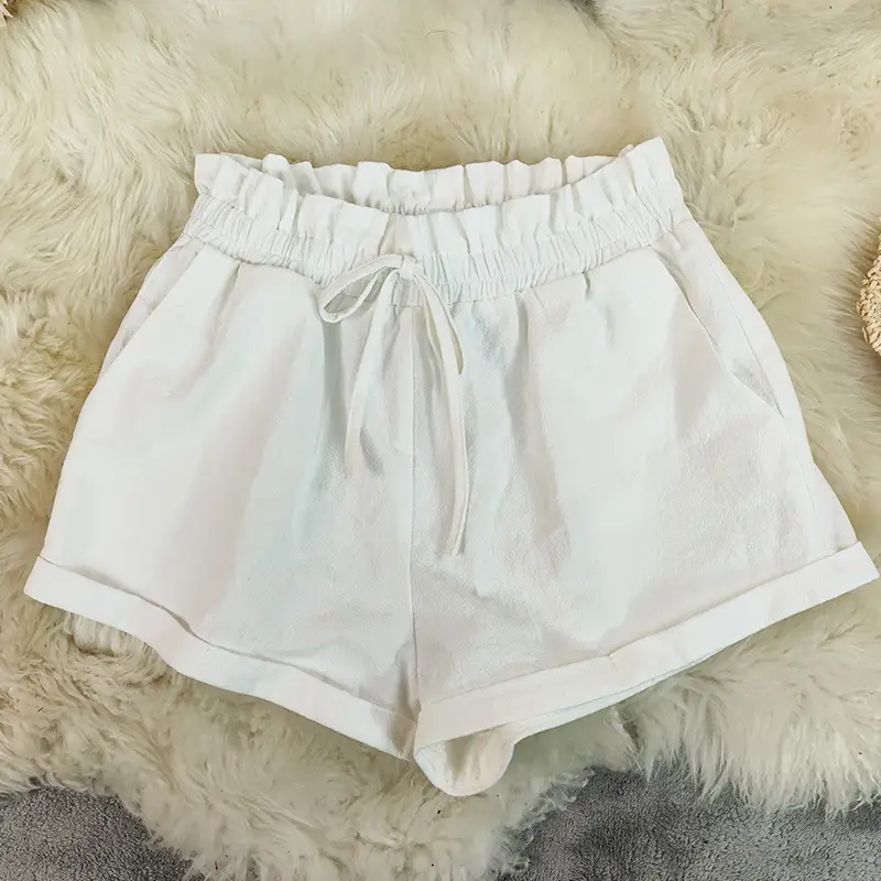 Womens Solid-Colored Loose All-Match Casual Cotton-Linen Shorts
