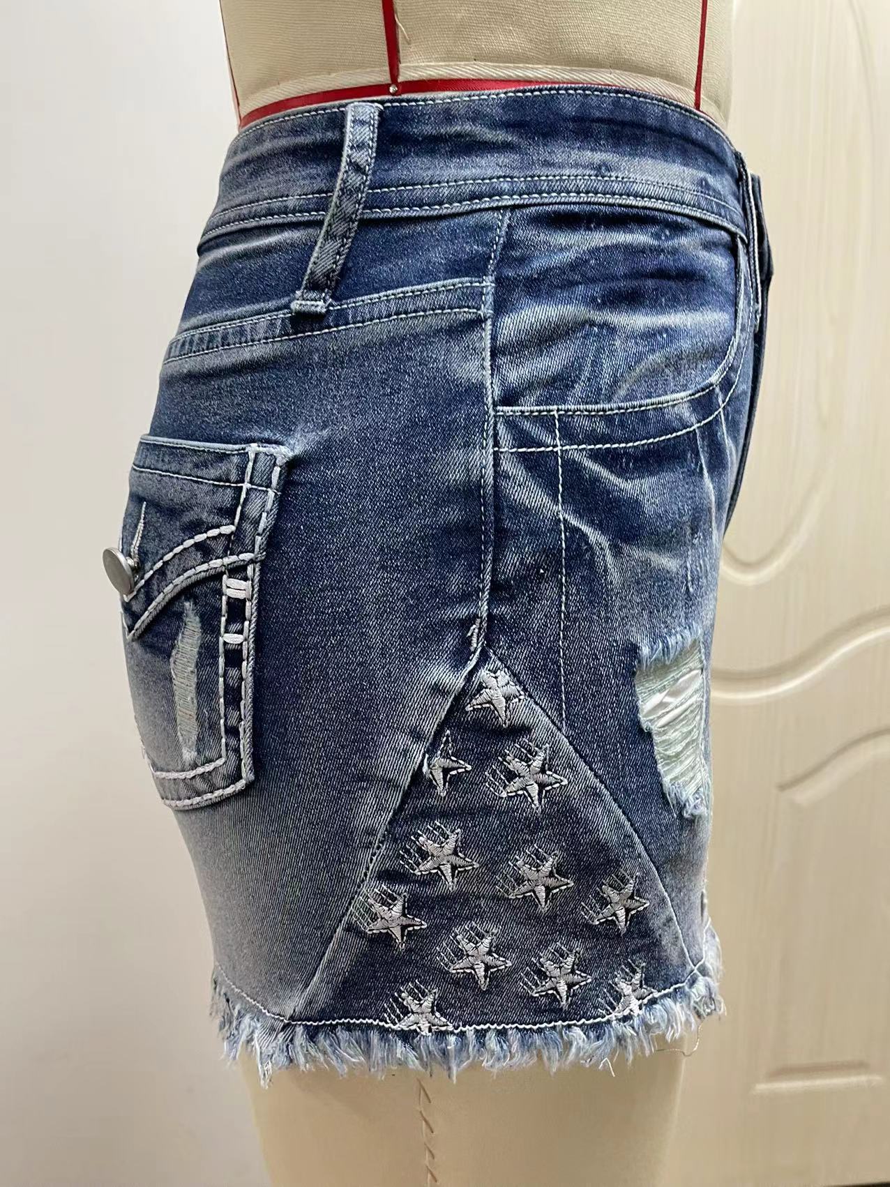 European And American Women's Clothing Stretch Slim Fit All-match Ripped Denim Shorts