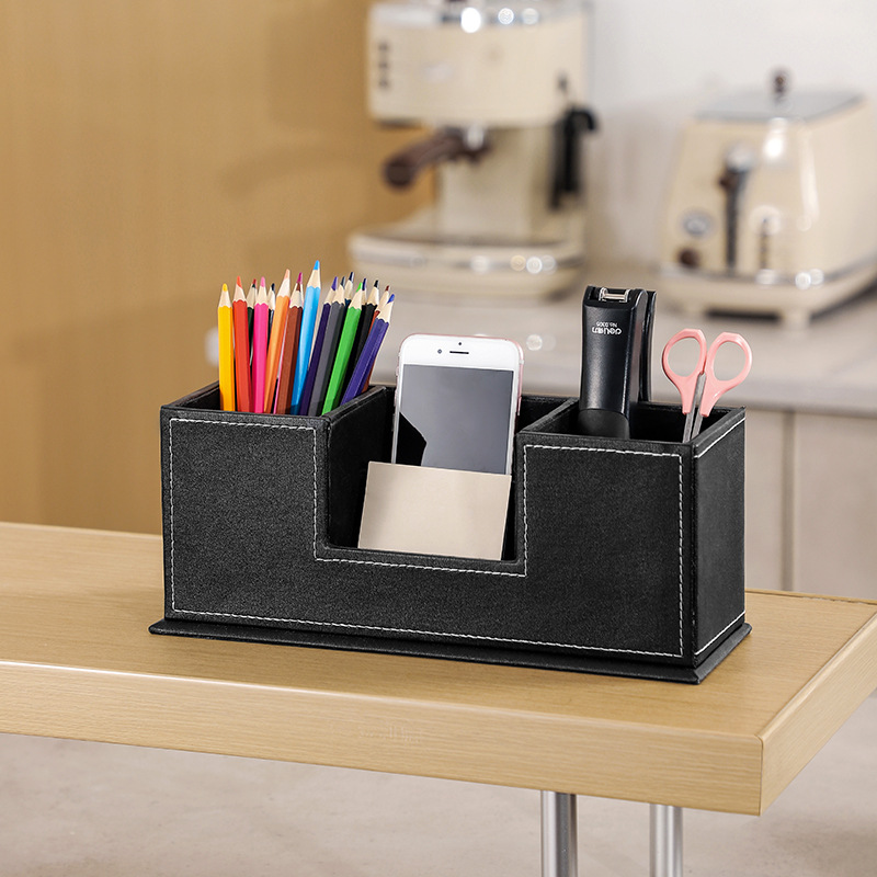 Simple Leather Stationery Organizer Pen Holder