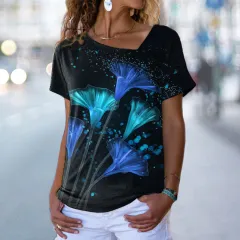 Fashion Casual Women's Asymmetric Diagonal Collar T-shirt - Ivltdx019 - View 1