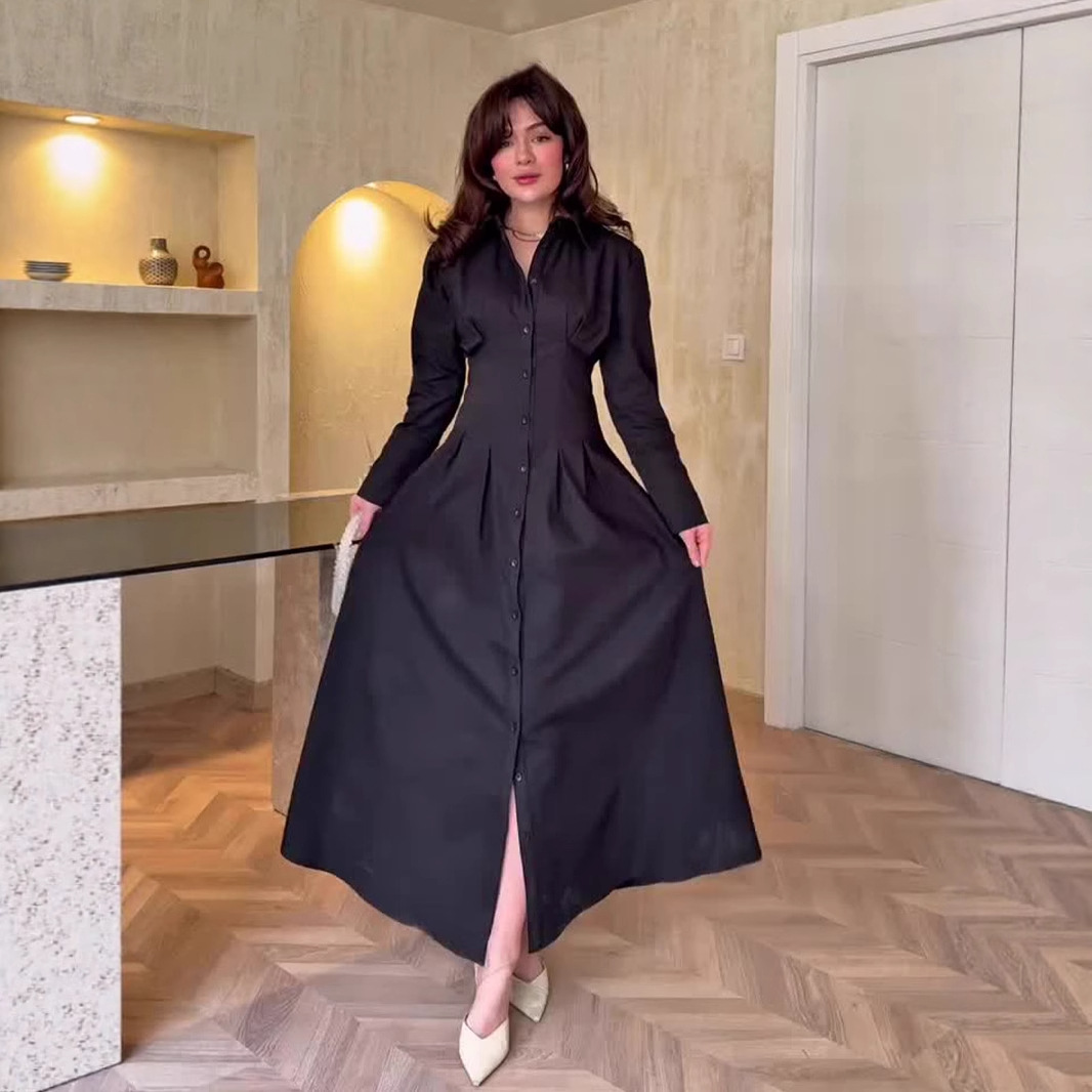 Retro Elegant Long-Sleeve Shirt Dress Long Dress