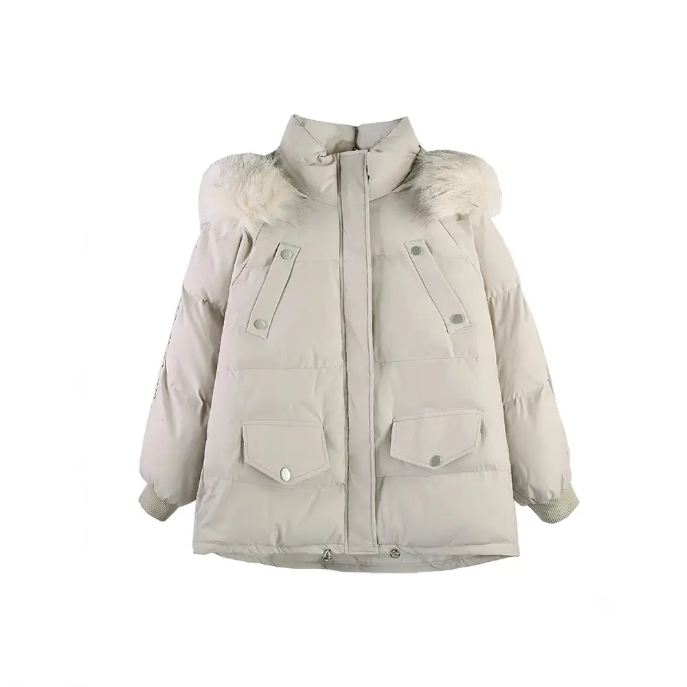 Women's Hooded Puffer Parka Coat with Faux Fur Trim