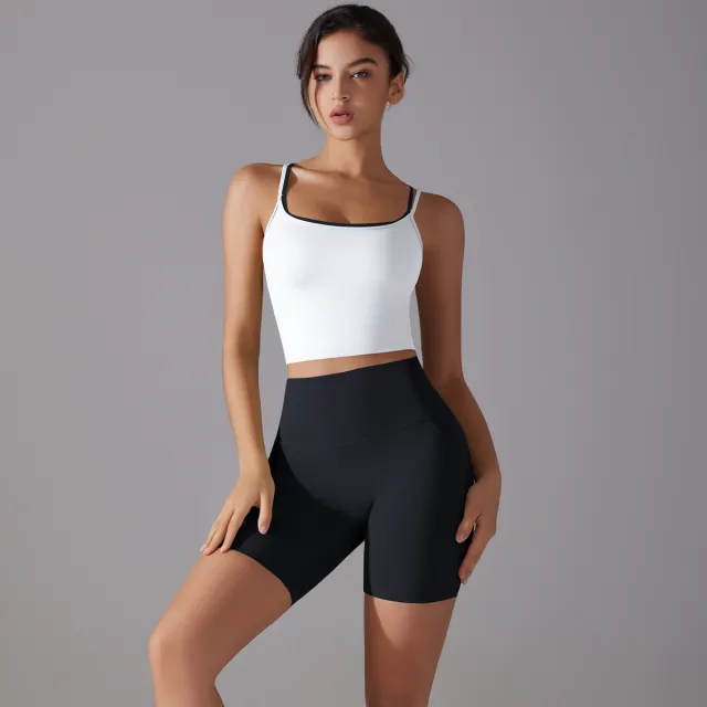 Sports Shorts Running Fitness Yoga Suit White Top And Black Pants - Shop at LoveMi
