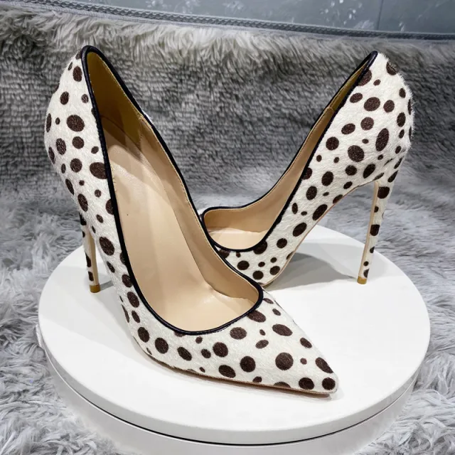 Ladies New Horsehair High Heels Polka Dot Horse Hair 12Cm 44 - Shop at LoveMi