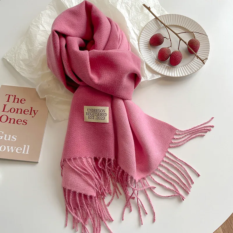 Double-sided Artificial Cashmere Scarf Women's Winter Warm Couple - Raspberry Powder