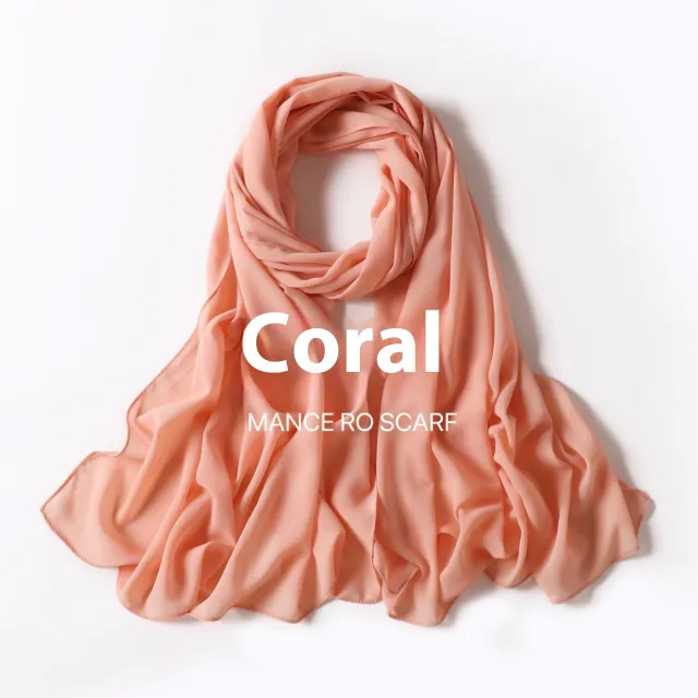 Pure Color Pearl Chiffon Scarf Headcloth Veil Chiffon Scarf 57 Coral - Shop at LoveMi