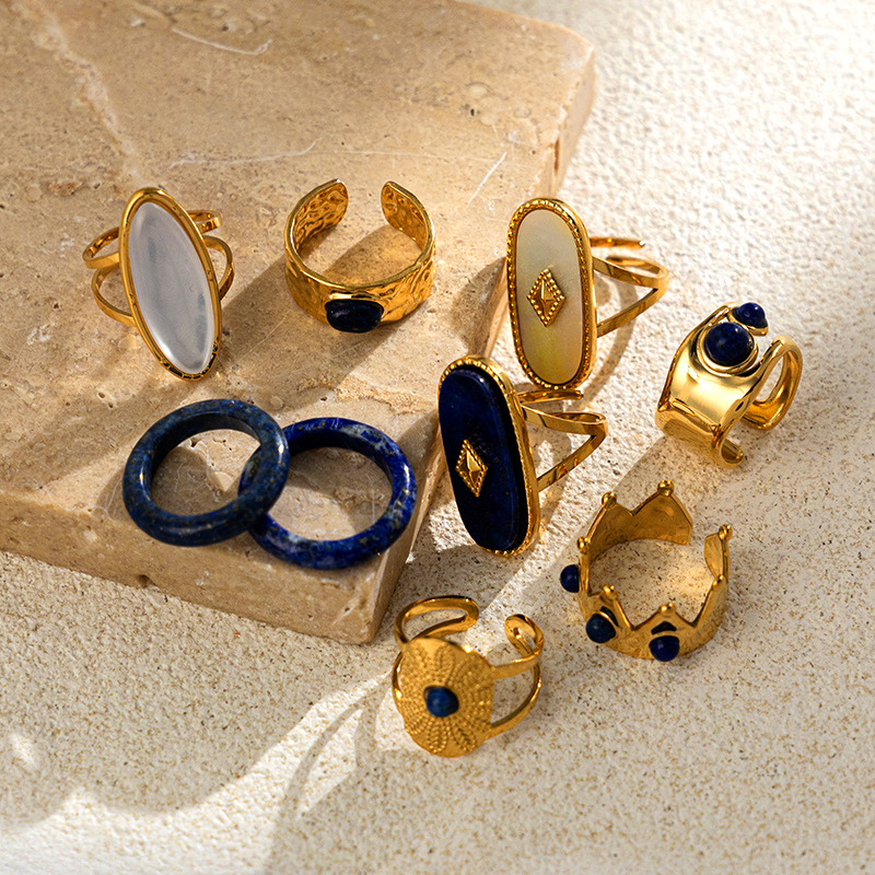 Stainless Steel Sandwich Lazuli High Sense Ring