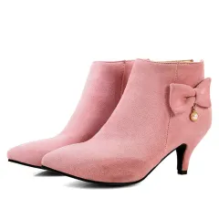 Pointed Toe Stiletto Martin Boots Women's Autumn And Winter - Pink - View 1