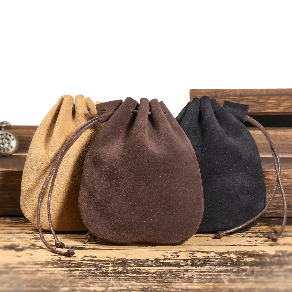 First-layer Cowhide Braided Drawstring Storage Pouch
