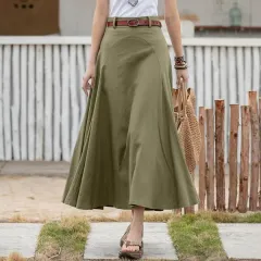 Fashion Ladies All-match Tutu A- Line Skirt High Waist Slimming Plus Size Long Dress - Olive - View 1