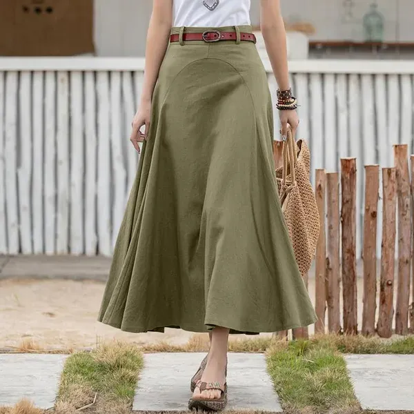 Fashion Ladies All match Tutu A Line Skirt High Waist Slimming Plus Size Long Dress Olive Green - Shop at LoveMi