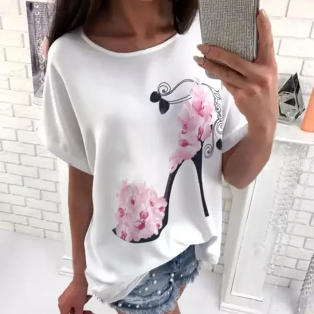 Women's Loose Round Neck Creative Giraffe Short Sleeve White - Shop at LoveMi