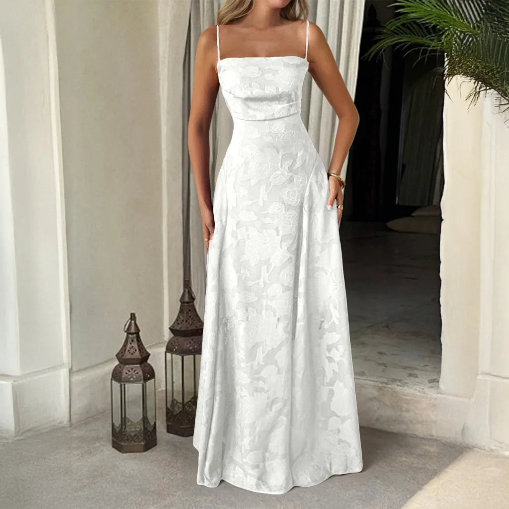 Elegant Vacation Strapless Maxi Dress Floral-print Dress - White