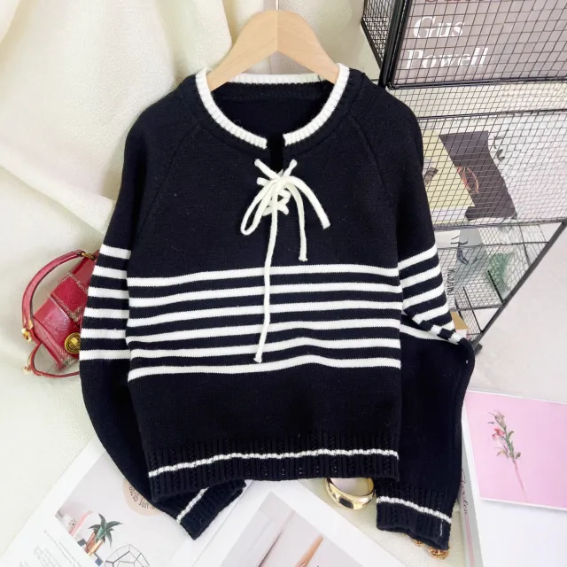 Women's Color block Striped Knit Sweater Black - Shop at LoveMi