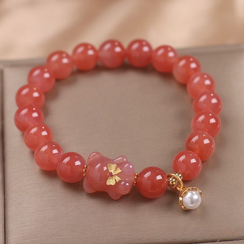 Natural Agate Bracelet Female Ins Special-interest Design Cute Bear Ornament