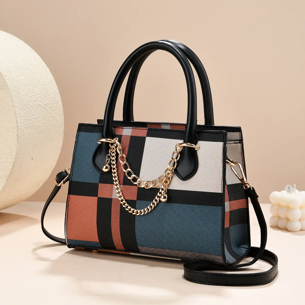Plaid Printed Tote Crossbody Bag