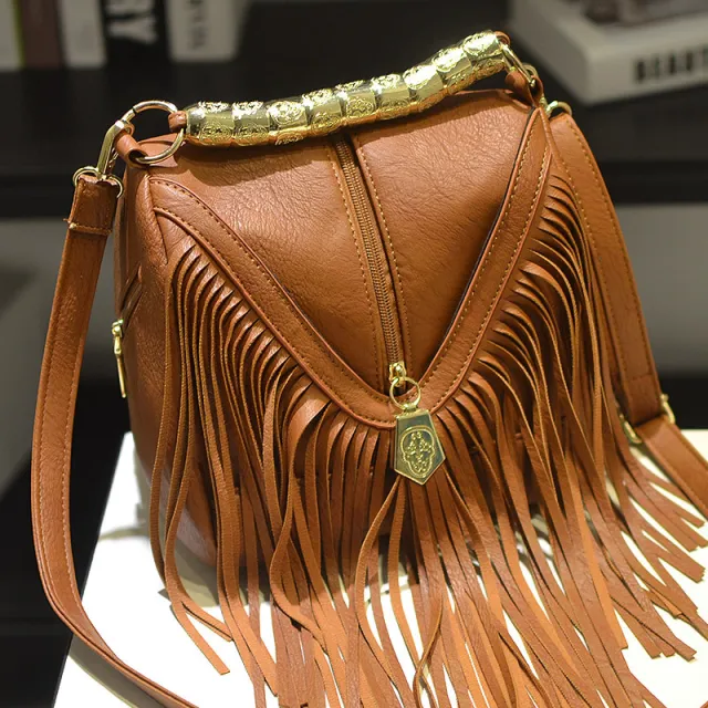 Women's Fashion Tassel Shoulder Messenger Bag Brown - Shop at LoveMi
