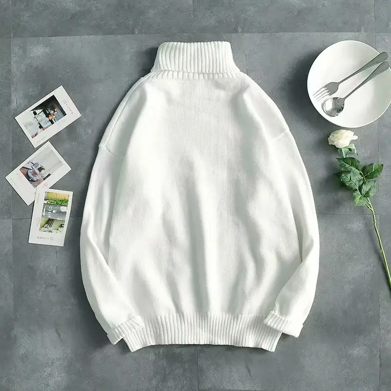 Autumn And Winter Casual Men's Sweater Cotton Loose Pullover Long Sleeve Solid Color Turtleneck Men's Sweater Bottoming Shirt
