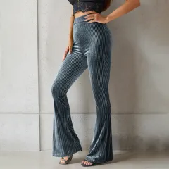 Women's Fashion Casual Striped Sunken Stripe Bell-bottom Pants - Dark Grey - View 1