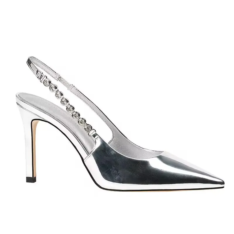 Pointed Toe French Sandals Summer Flattering Silver High Heels - Silver