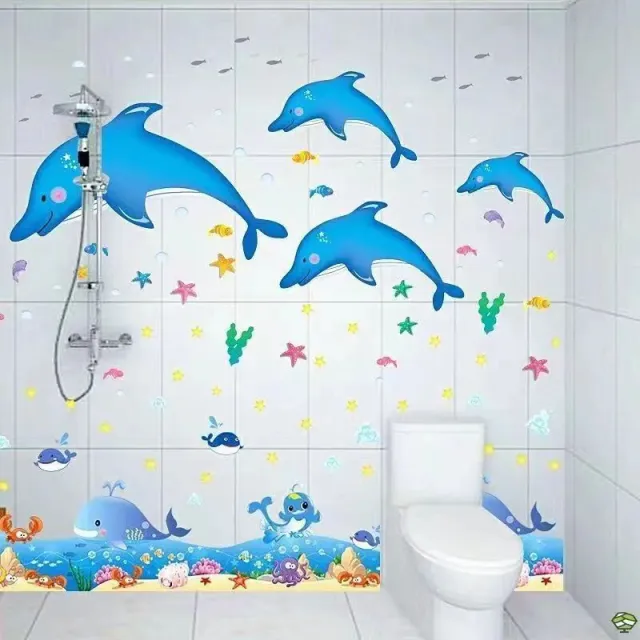 Cartoon Stickers Bathroom Tile Wall Waterproof Fish Tank Decoration Dolphin Show - Shop at LoveMi